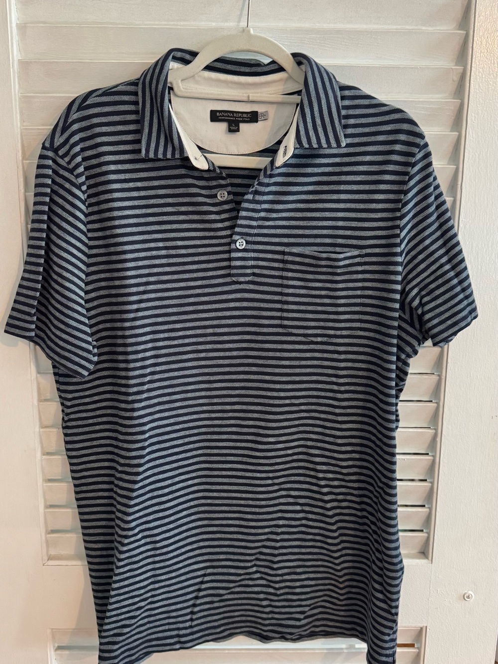 Banana Republic Men’s Navy and Light Gray Striped Polo